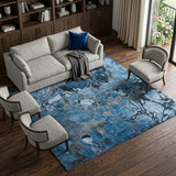10' X 14' Blue And Navy Blue Floral Shag Washable Area Rug With UV Protection - HomeRoots - Flyclothing LLC