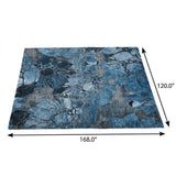 10' X 14' Blue And Navy Blue Floral Shag Washable Area Rug With UV Protection - HomeRoots - Flyclothing LLC
