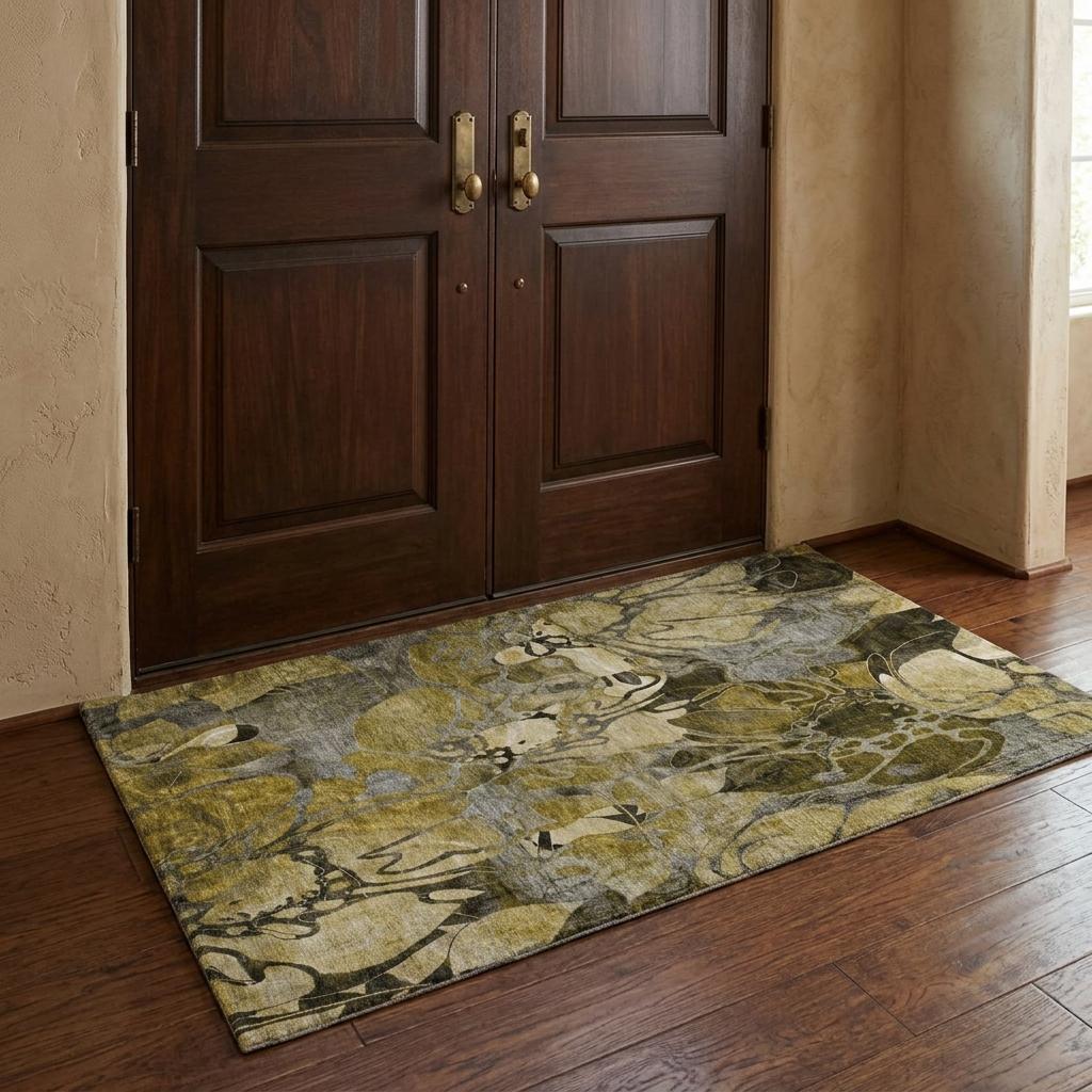 3' X 5' Brown And Gray Floral Shag Washable Area Rug With UV Protection - HomeRoots - Flyclothing LLC