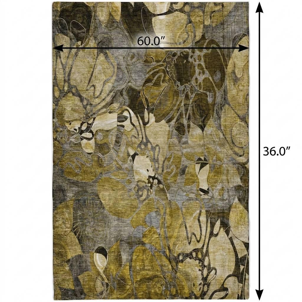 3' X 5' Brown And Gray Floral Shag Washable Area Rug With UV Protection - HomeRoots - Flyclothing LLC