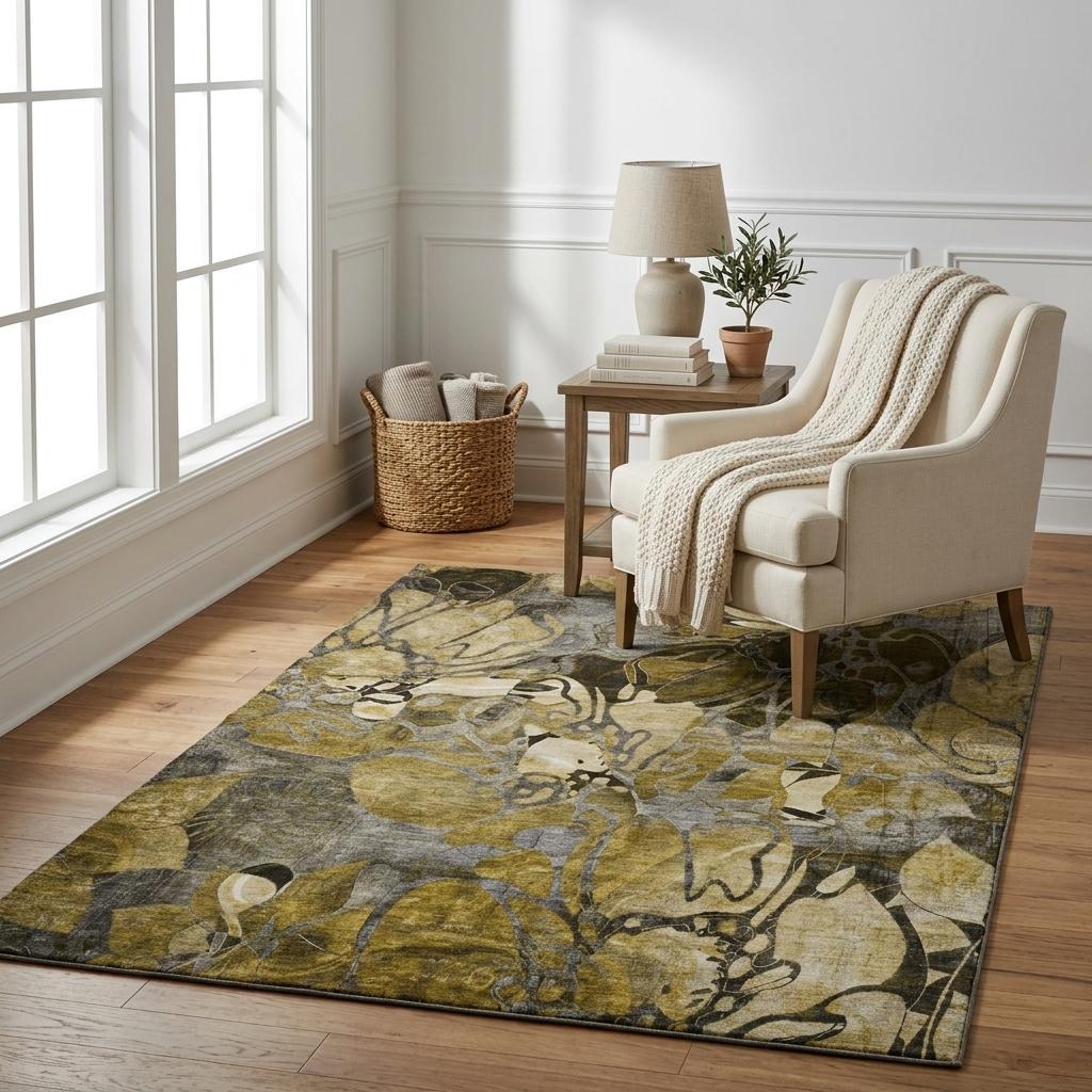 5' X 8' Brown And Gray Floral Shag Washable Area Rug With UV Protection - HomeRoots - Flyclothing LLC