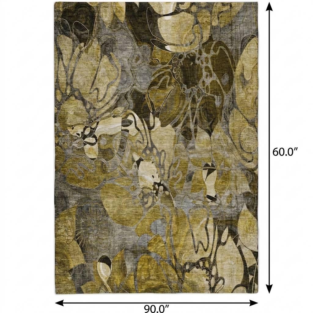 5' X 8' Brown And Gray Floral Shag Washable Area Rug With UV Protection - HomeRoots - Flyclothing LLC