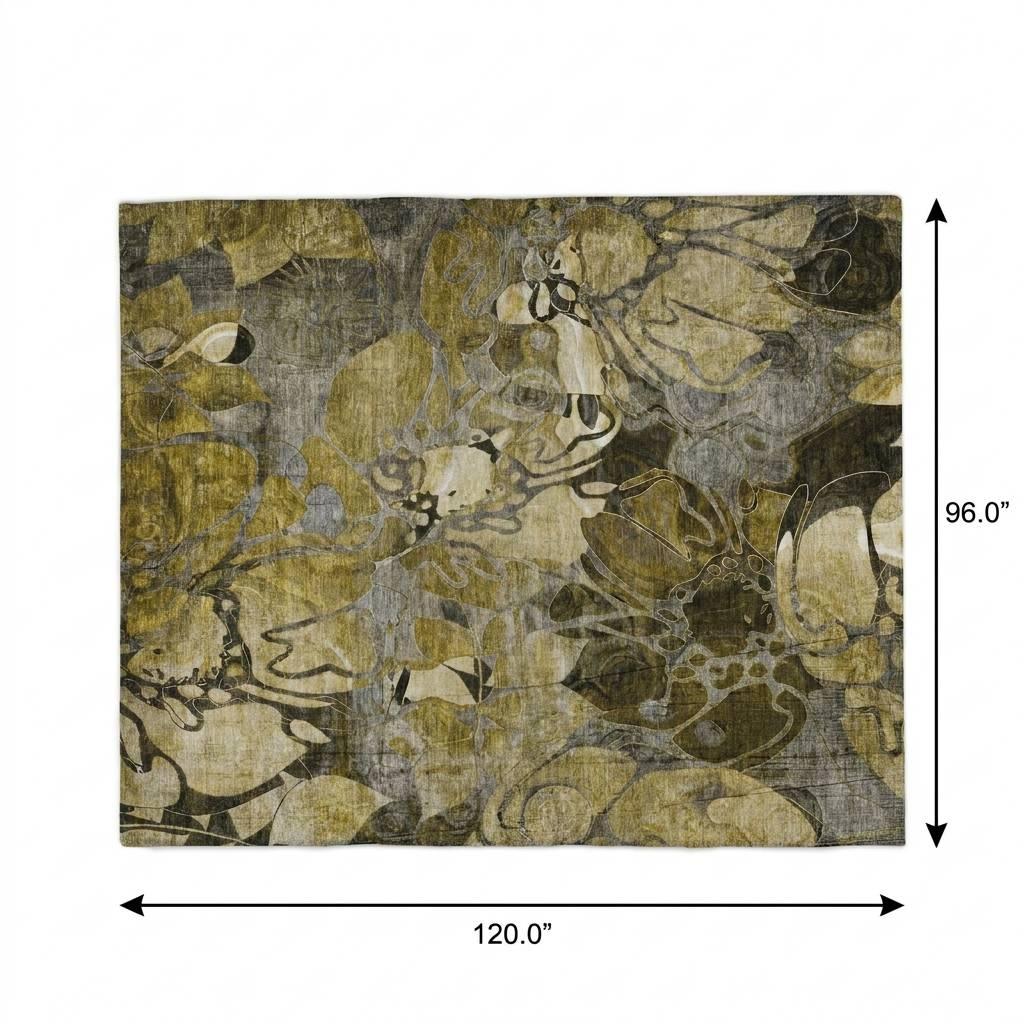 8' X 10' Brown And Gray Floral Shag Washable Area Rug With UV Protection - HomeRoots - Flyclothing LLC