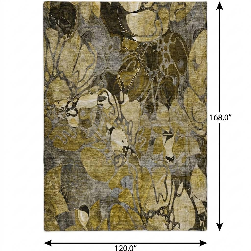 10' X 14' Brown And Gray Floral Shag Washable Area Rug With UV Protection - HomeRoots - Flyclothing LLC