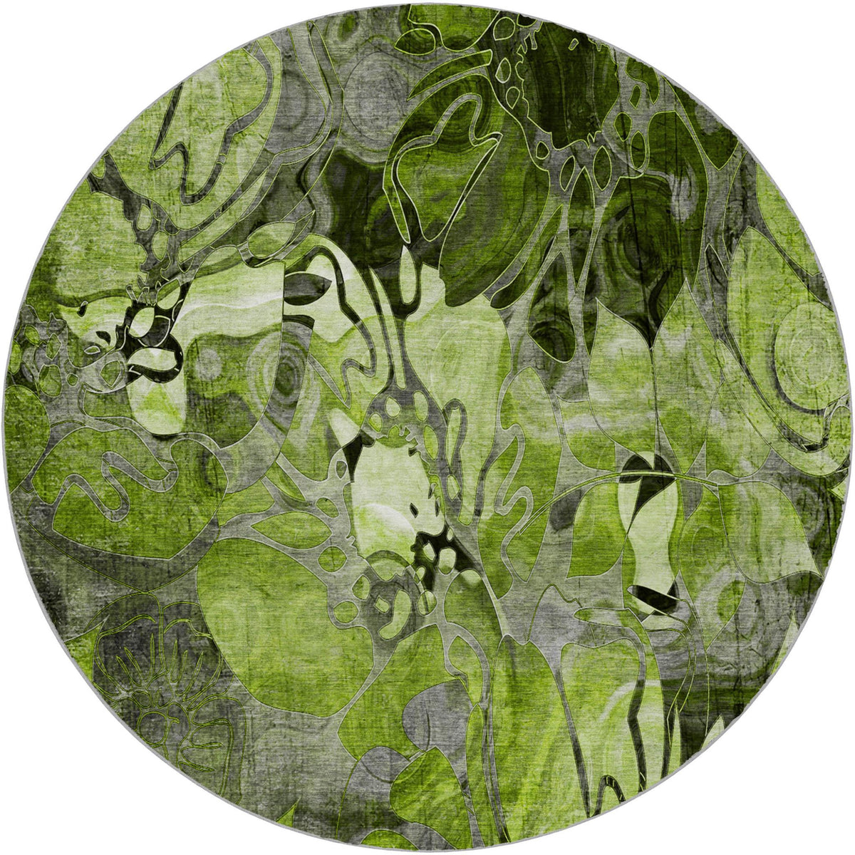 8' Fern Green And Gray Floral Shag Washable Round Rug With UV Protection - HomeRoots - Flyclothing LLC