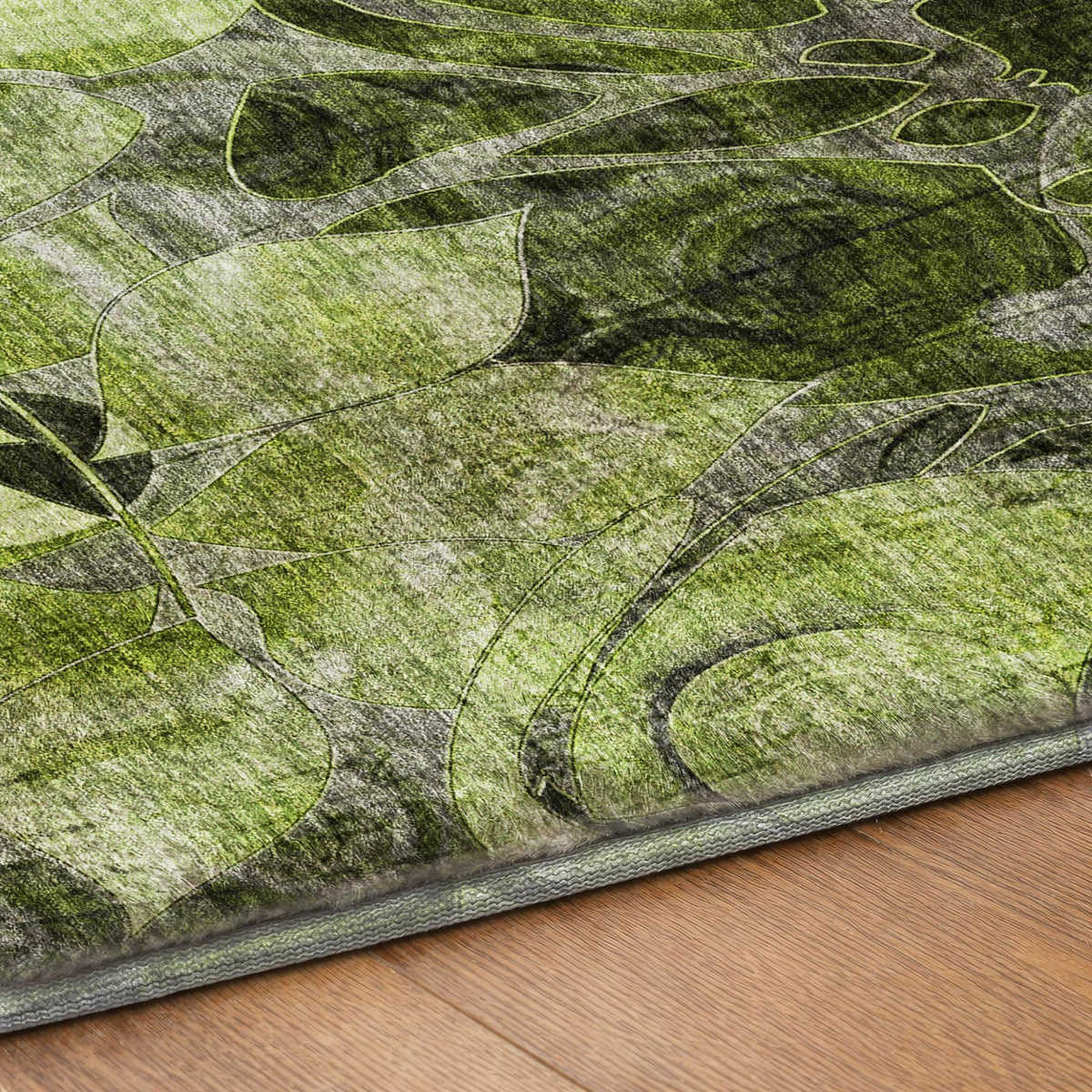 8' Fern Green And Gray Floral Shag Washable Round Rug With UV Protection - HomeRoots - Flyclothing LLC