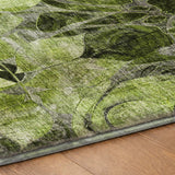 8' Fern Green And Gray Floral Shag Washable Round Rug With UV Protection - HomeRoots - Flyclothing LLC