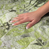 8' Fern Green And Gray Floral Shag Washable Round Rug With UV Protection - HomeRoots - Flyclothing LLC