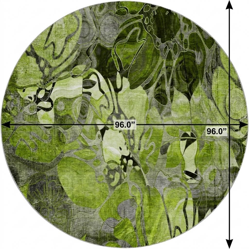 8' Fern Green And Gray Floral Shag Washable Round Rug With UV Protection - HomeRoots - Flyclothing LLC
