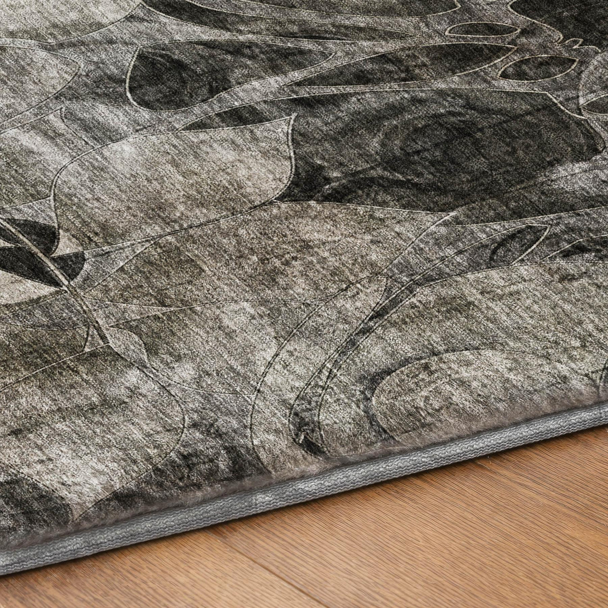 3' X 5' Gray And Charcoal Floral Shag Washable Area Rug With UV Protection - HomeRoots - Flyclothing LLC