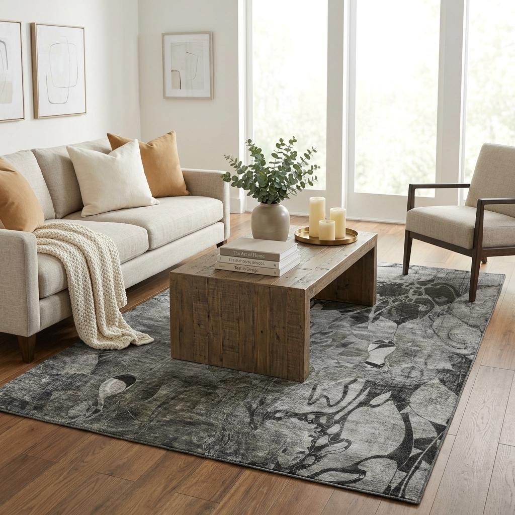 5' X 8' Gray And Charcoal Floral Shag Washable Area Rug With UV Protection - HomeRoots - Flyclothing LLC