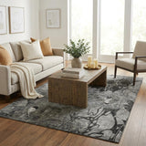 5' X 8' Gray And Charcoal Floral Shag Washable Area Rug With UV Protection - HomeRoots - Flyclothing LLC