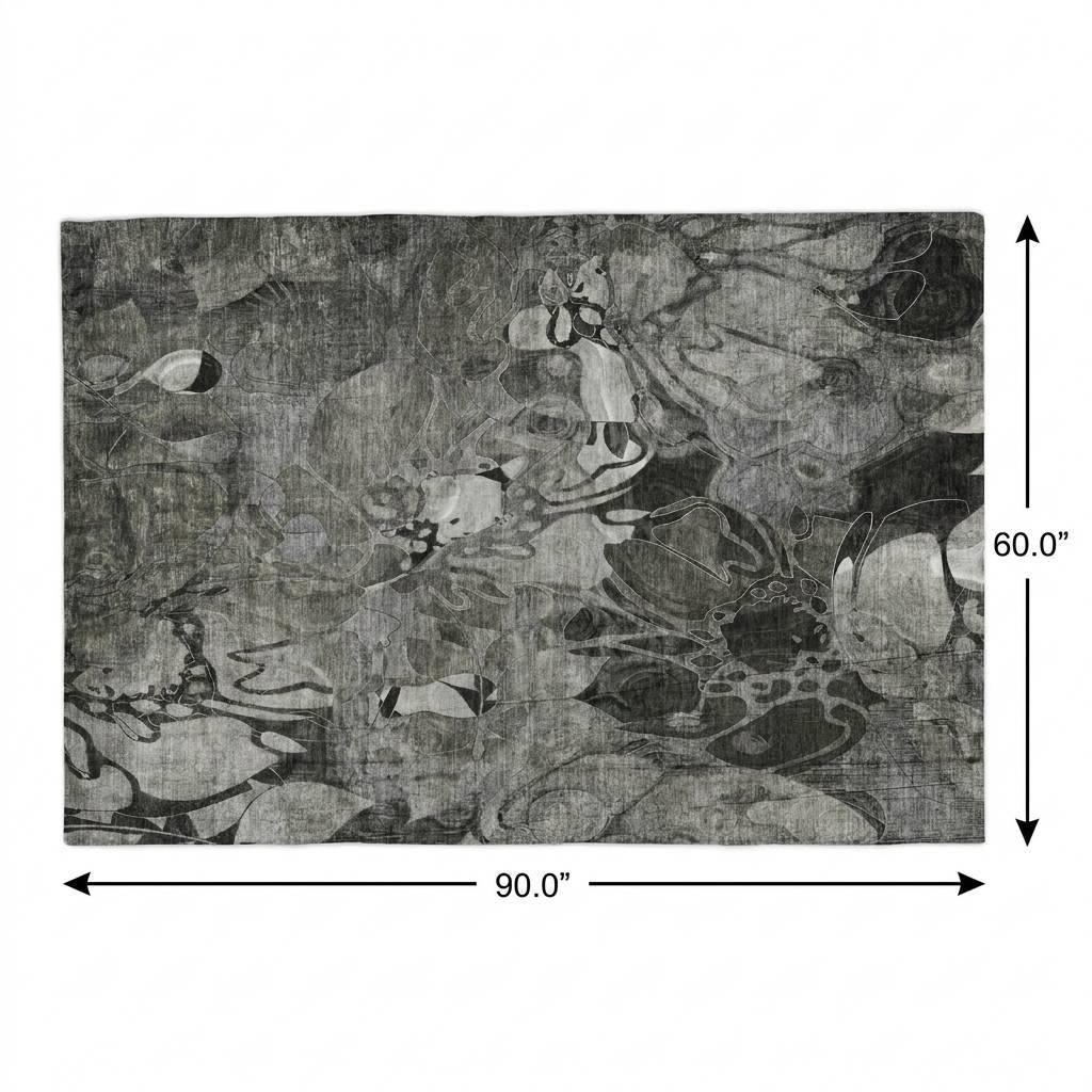 5' X 8' Gray And Charcoal Floral Shag Washable Area Rug With UV Protection - HomeRoots - Flyclothing LLC