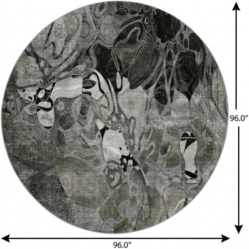8' Gray And Charcoal Floral Shag Washable Round Rug With UV Protection - HomeRoots - Flyclothing LLC