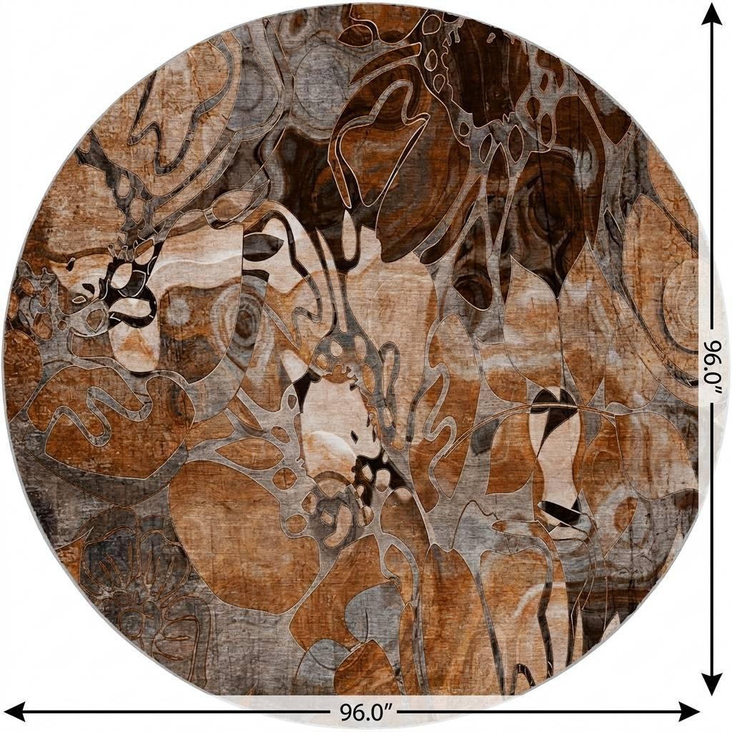 8' Orange And Gray Floral Shag Washable Round Rug With UV Protection - HomeRoots - Flyclothing LLC