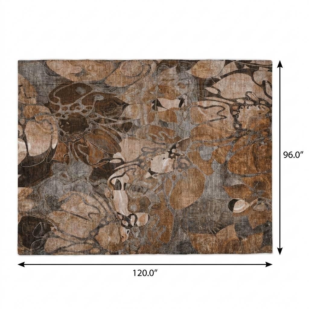 8' X 10' Orange And Gray Floral Shag Washable Area Rug With UV Protection - HomeRoots - Flyclothing LLC