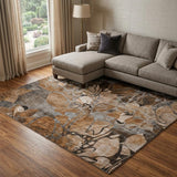 9' X 12' Orange And Gray Floral Shag Washable Area Rug With UV Protection - HomeRoots - Flyclothing LLC