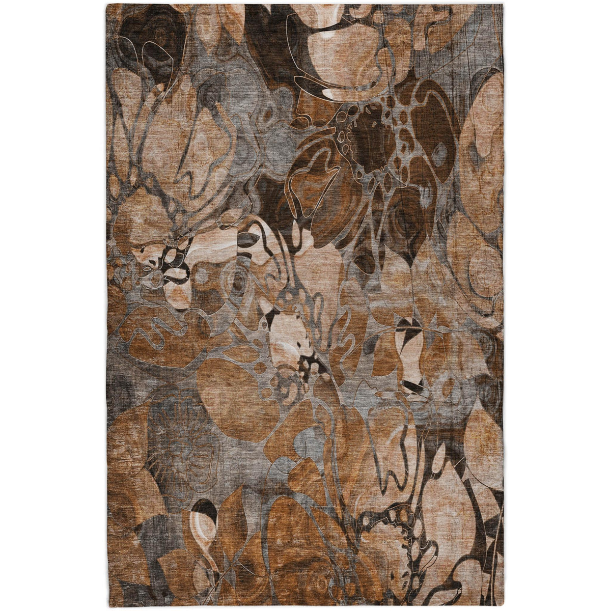 9' X 12' Orange And Gray Floral Shag Washable Area Rug With UV Protection - HomeRoots - Flyclothing LLC