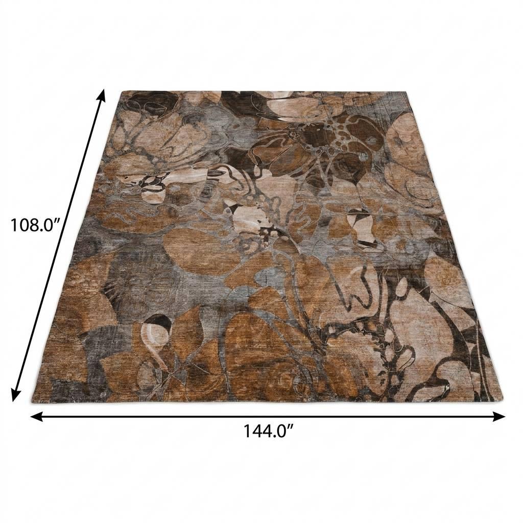 9' X 12' Orange And Gray Floral Shag Washable Area Rug With UV Protection - HomeRoots - Flyclothing LLC