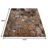 9' X 12' Orange And Gray Floral Shag Washable Area Rug With UV Protection - HomeRoots - Flyclothing LLC