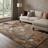 10' X 14' Orange And Gray Floral Shag Washable Area Rug With UV Protection - HomeRoots - Flyclothing LLC