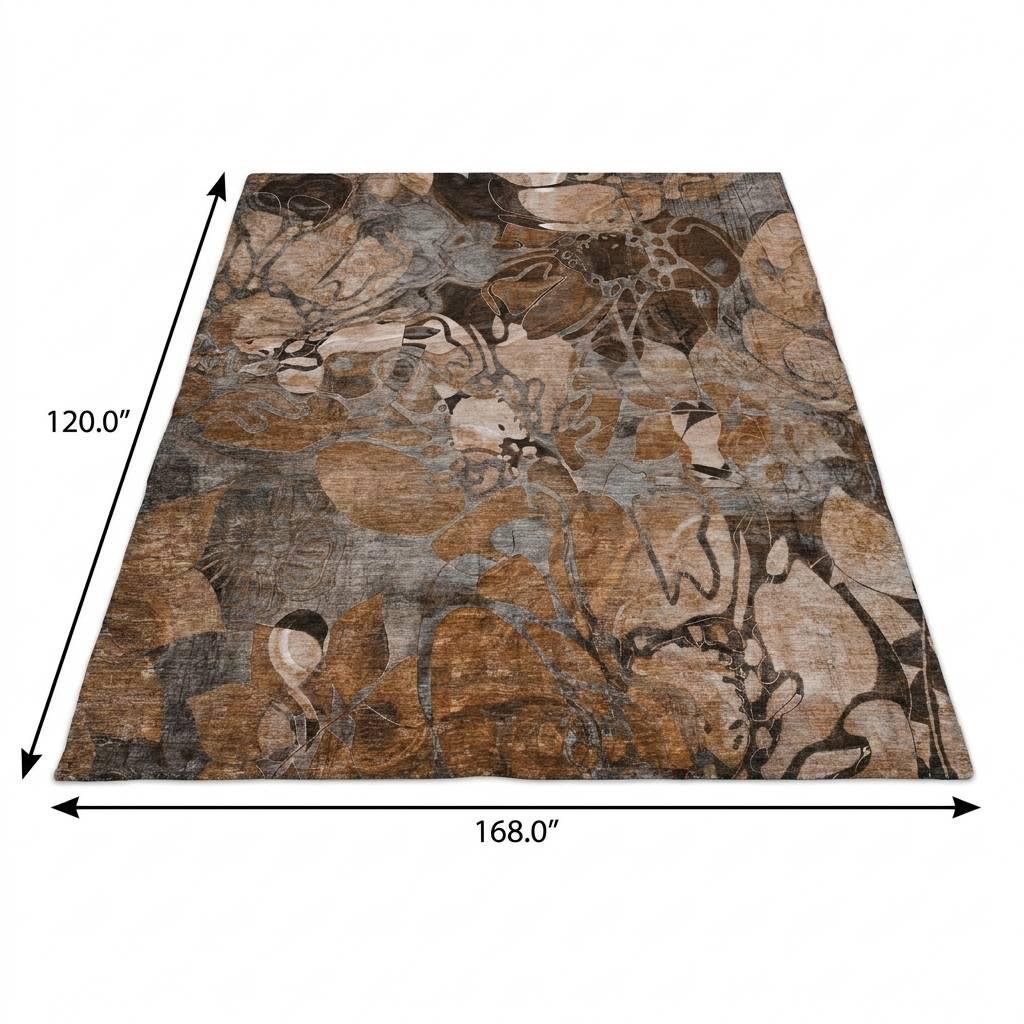 10' X 14' Orange And Gray Floral Shag Washable Area Rug With UV Protection - HomeRoots - Flyclothing LLC