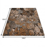 10' X 14' Orange And Gray Floral Shag Washable Area Rug With UV Protection - HomeRoots - Flyclothing LLC
