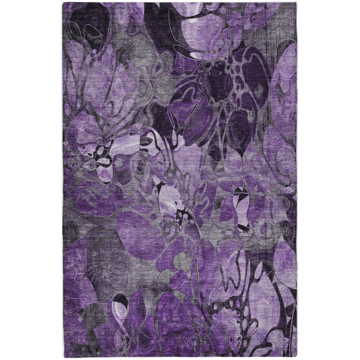 3' X 5' Purple And Gray Floral Shag Washable Area Rug With UV Protection - HomeRoots - Flyclothing LLC