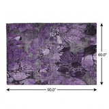 5' X 8' Purple And Gray Floral Shag Washable Area Rug With UV Protection - HomeRoots - Flyclothing LLC