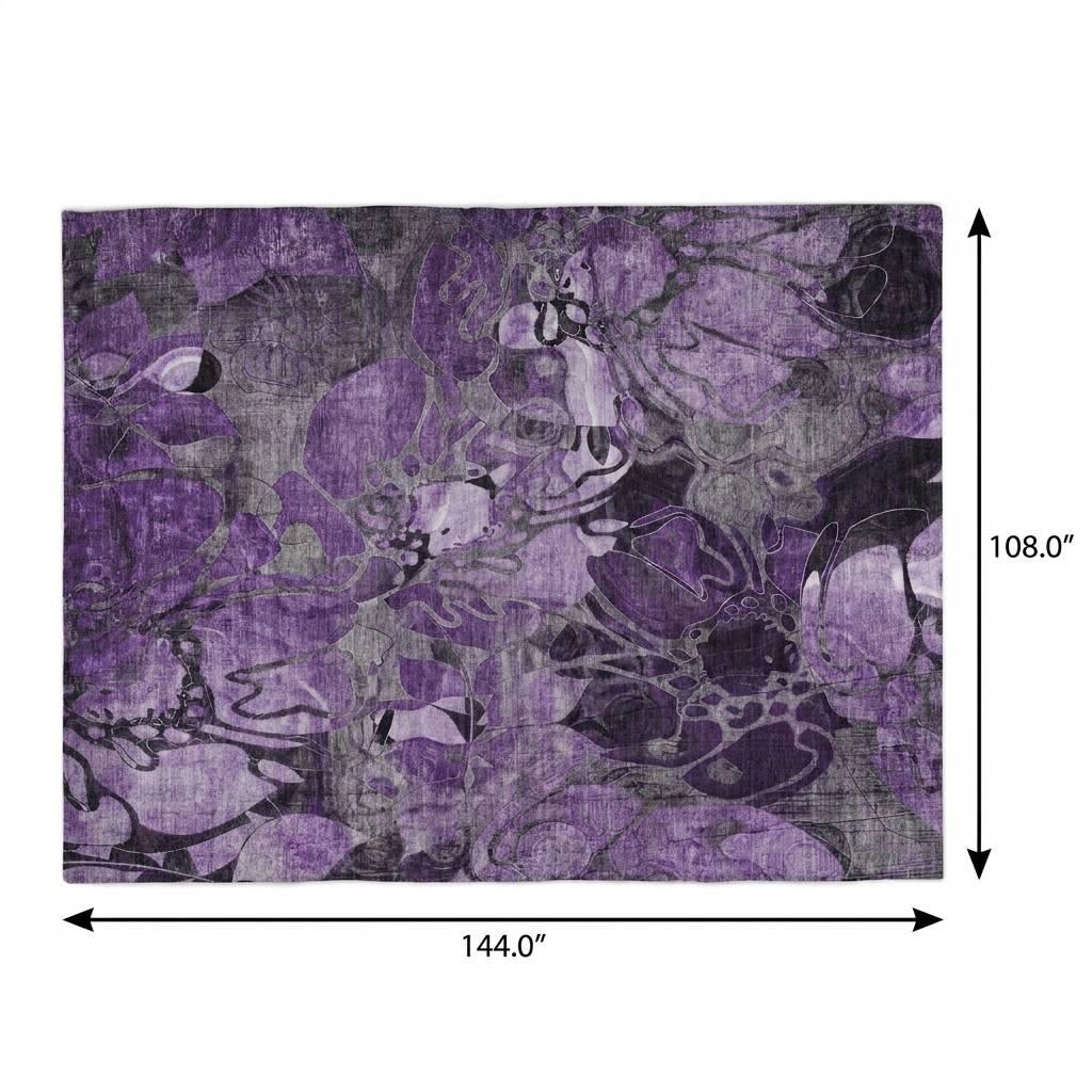 9' X 12' Purple And Gray Floral Shag Washable Area Rug With UV Protection - HomeRoots - Flyclothing LLC