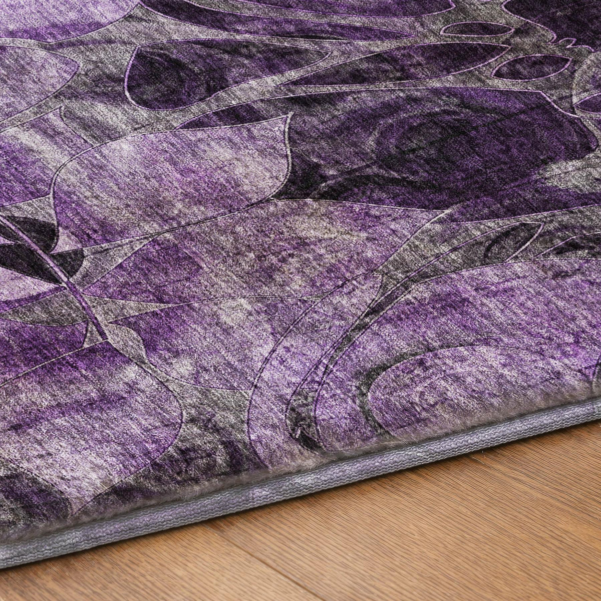 10' X 14' Purple And Gray Floral Shag Washable Area Rug With UV Protection - HomeRoots - Flyclothing LLC