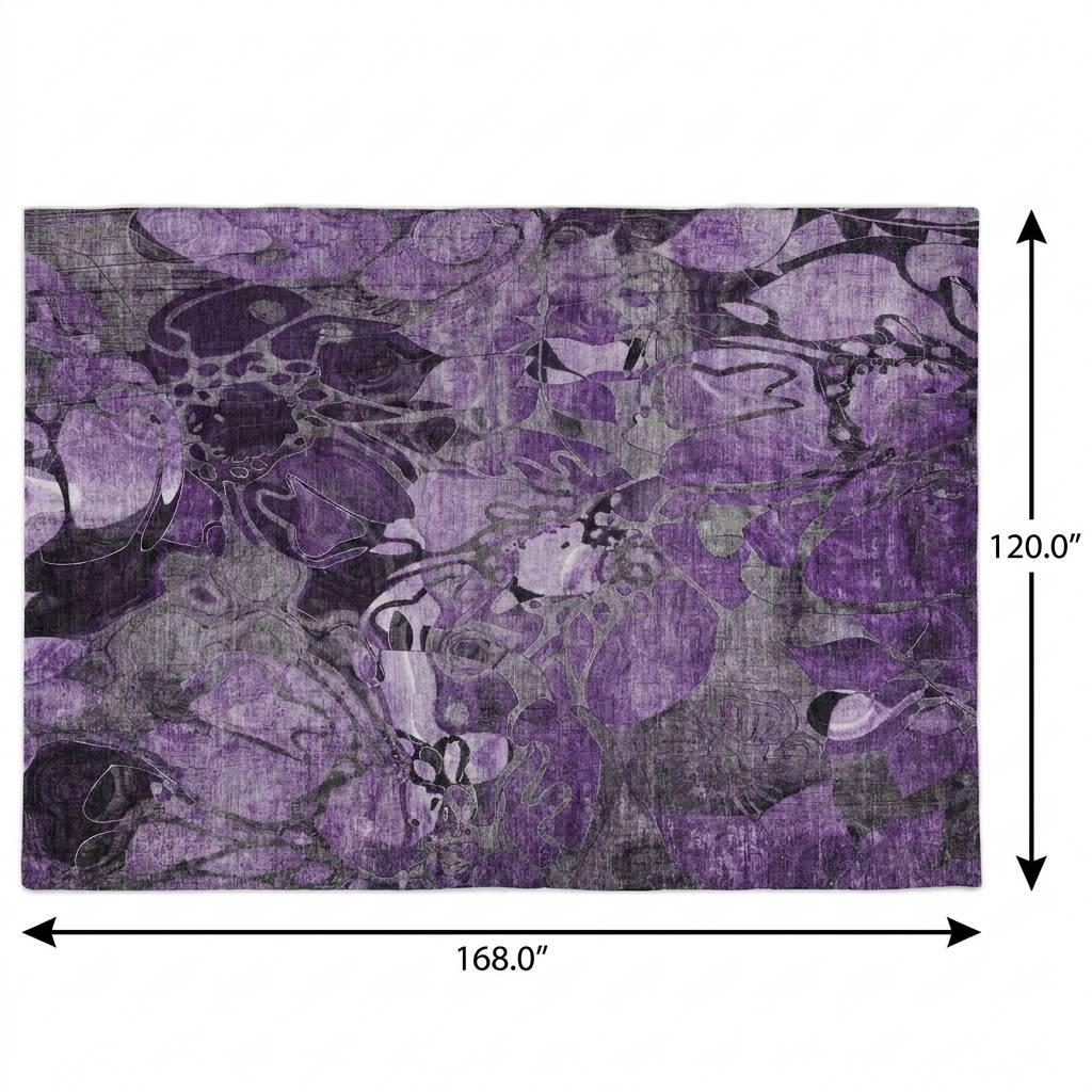 10' X 14' Purple And Gray Floral Shag Washable Area Rug With UV Protection - HomeRoots - Flyclothing LLC