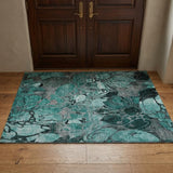 3' X 5' Teal And Gray Floral Shag Washable Area Rug With UV Protection - HomeRoots - Flyclothing LLC