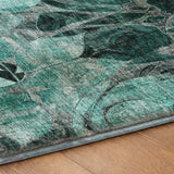 3' X 5' Teal And Gray Floral Shag Washable Area Rug With UV Protection - HomeRoots - Flyclothing LLC