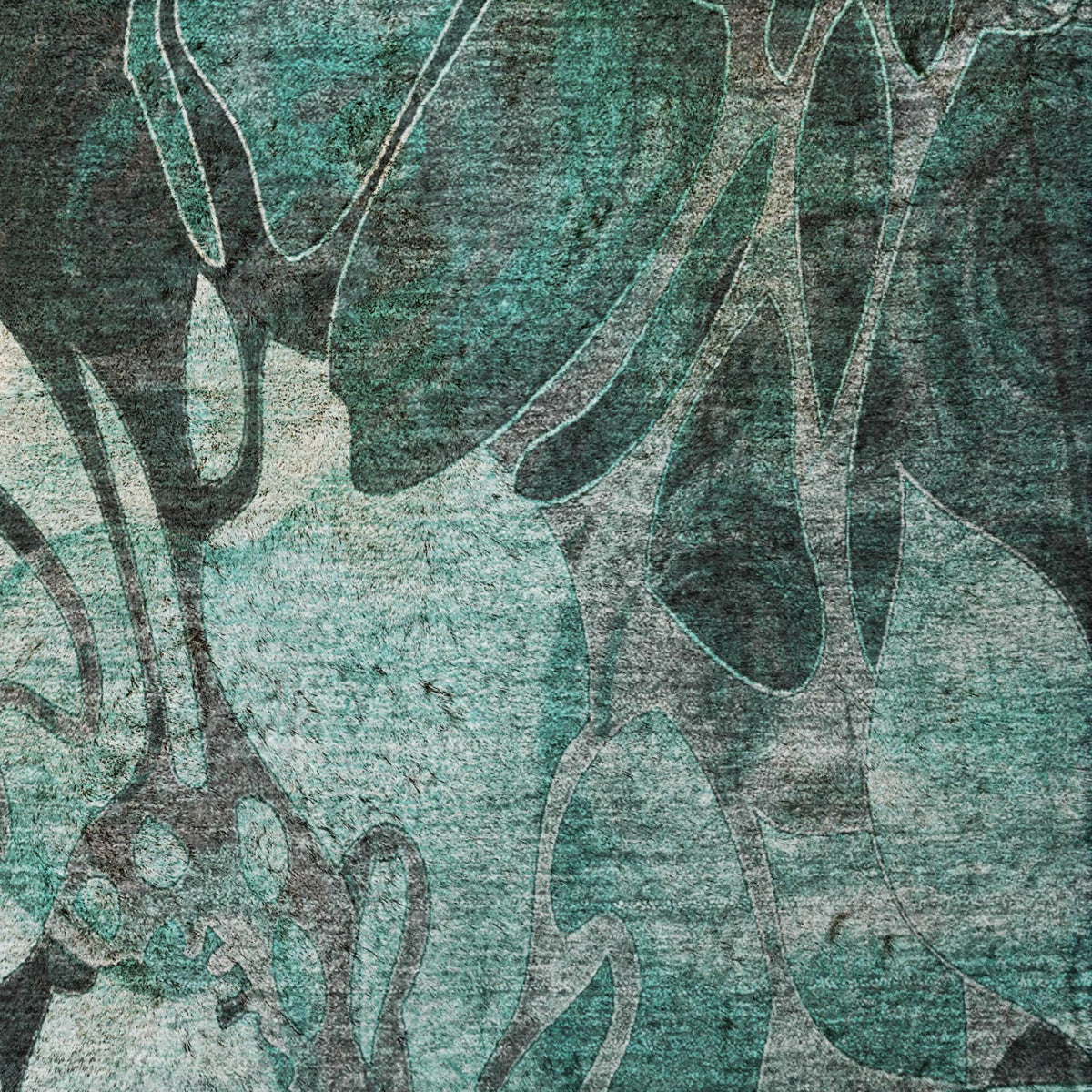 3' X 5' Teal And Gray Floral Shag Washable Area Rug With UV Protection - HomeRoots - Flyclothing LLC