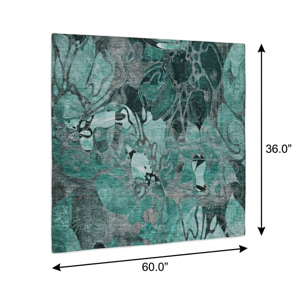 3' X 5' Teal And Gray Floral Shag Washable Area Rug With UV Protection - HomeRoots - Flyclothing LLC