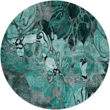 8' Teal And Gray Floral Shag Washable Round Rug With UV Protection - HomeRoots - Flyclothing LLC