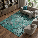 8' X 10' Teal And Gray Floral Shag Washable Area Rug With UV Protection - HomeRoots - Flyclothing LLC
