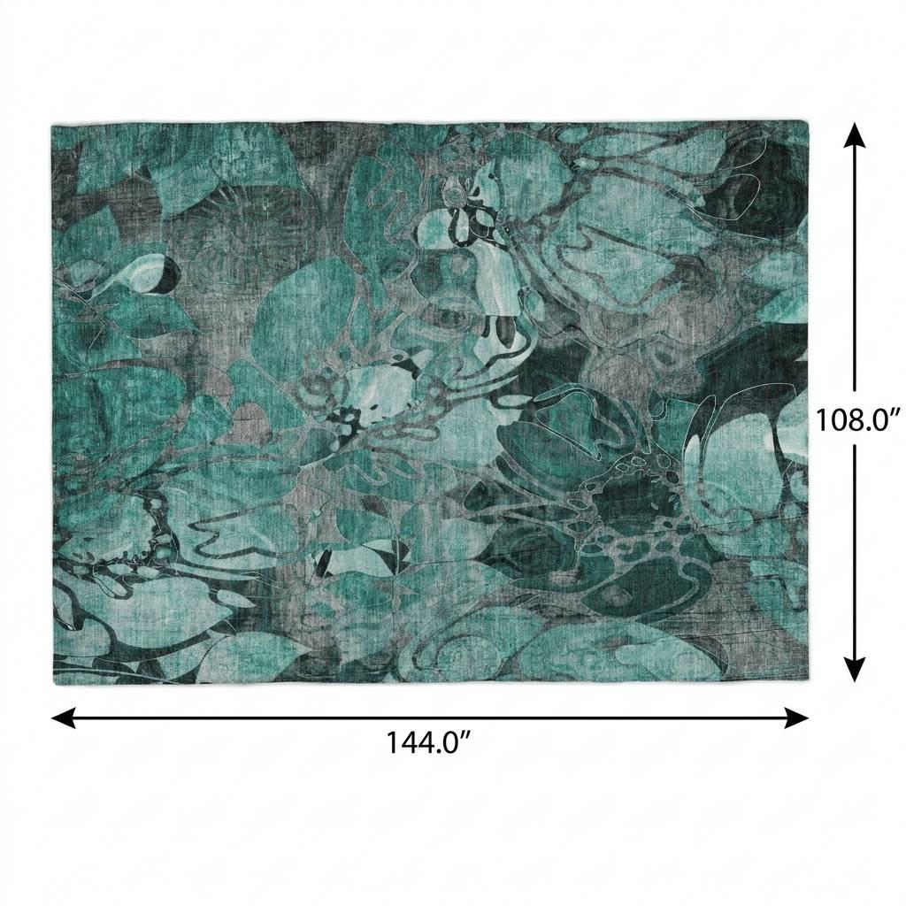 9' X 12' Teal And Gray Floral Shag Washable Area Rug With UV Protection - HomeRoots - Flyclothing LLC
