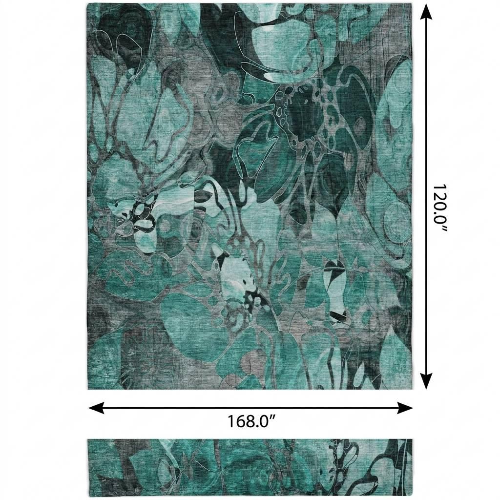 10' X 14' Teal And Gray Floral Shag Washable Area Rug With UV Protection - HomeRoots - Flyclothing LLC