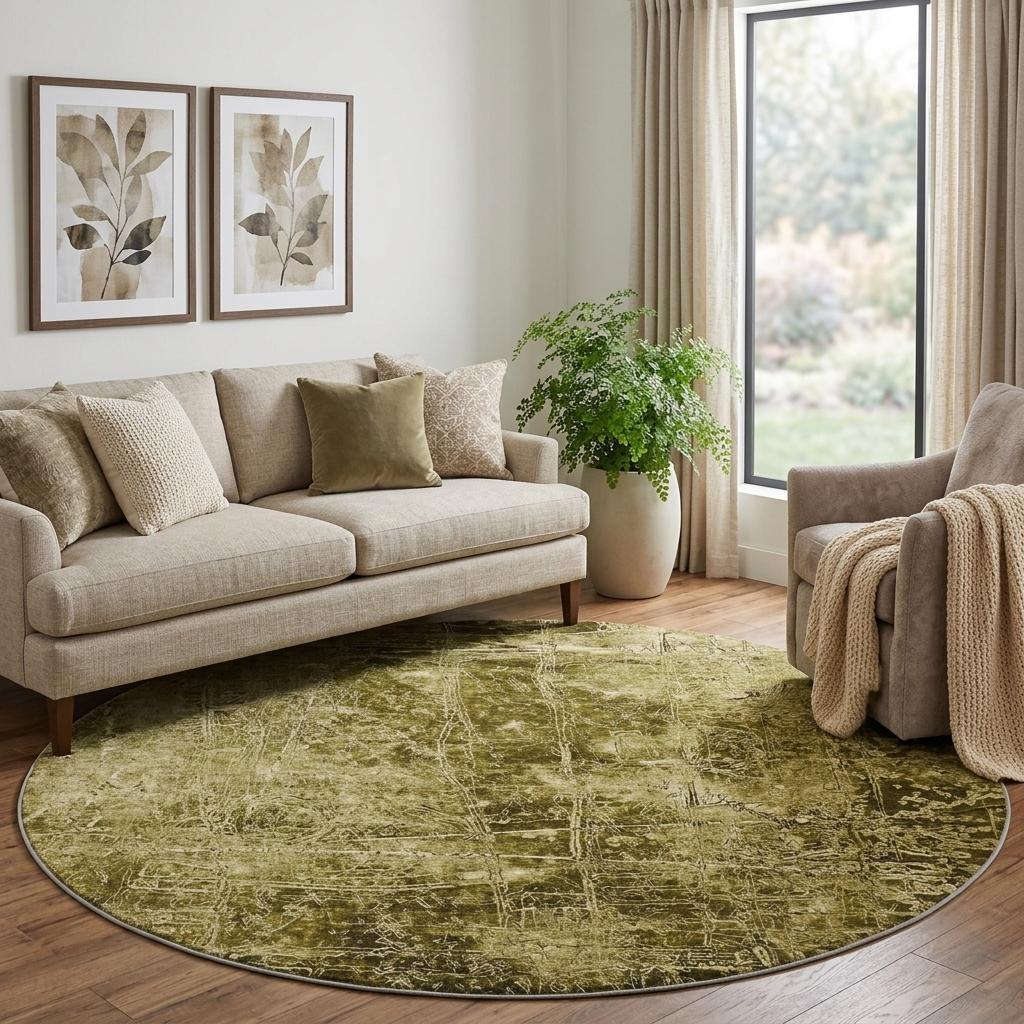 8' Brown And Beige Abstract Shag Washable Round Rug With UV Protection - HomeRoots - Flyclothing LLC