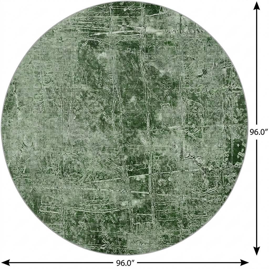 8' Emerald And Ivory Abstract Shag Washable Round Rug With UV Protection - HomeRoots - Flyclothing LLC