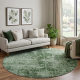 8' Emerald And Ivory Abstract Shag Washable Round Rug With UV Protection - HomeRoots - Flyclothing LLC