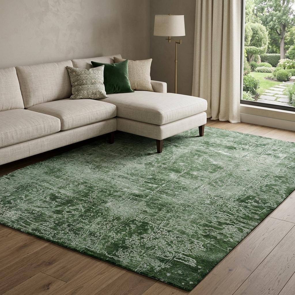 8' X 10' Emerald And Ivory Abstract Shag Washable Area Rug With UV Protection - HomeRoots - Flyclothing LLC