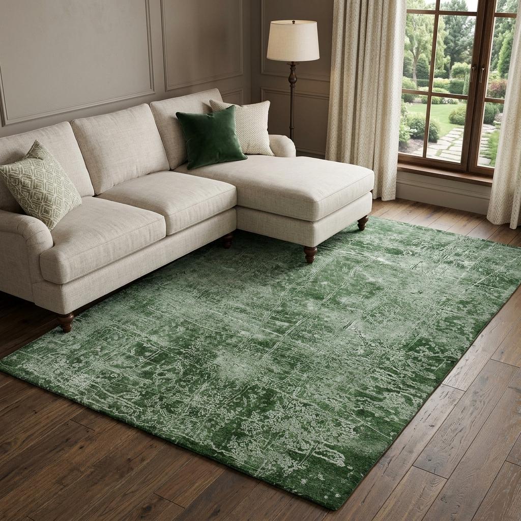 9' X 12' Emerald And Ivory Abstract Shag Washable Area Rug With UV Protection - HomeRoots - Flyclothing LLC