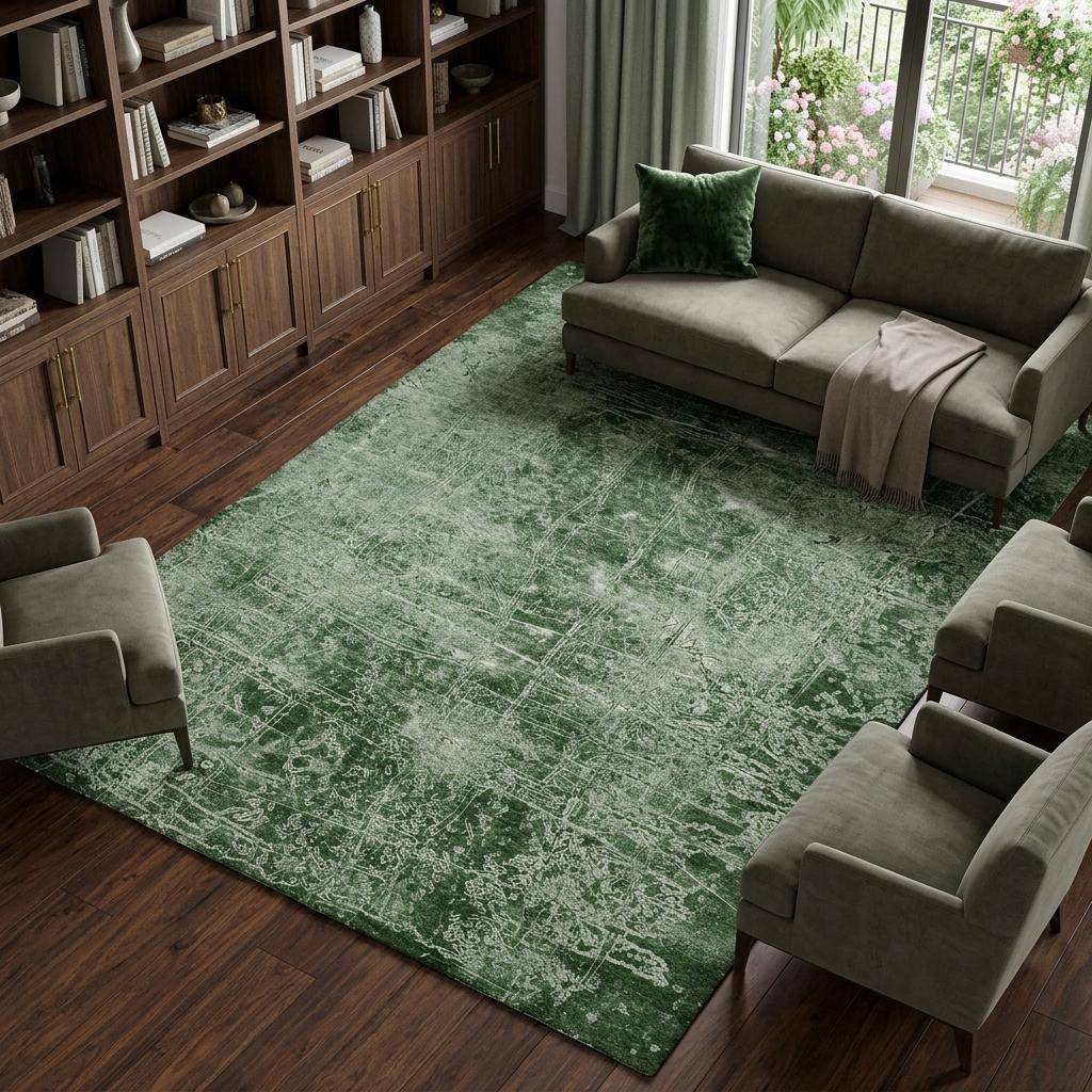 10' X 14' Emerald And Ivory Abstract Shag Washable Area Rug With UV Protection - HomeRoots - Flyclothing LLC