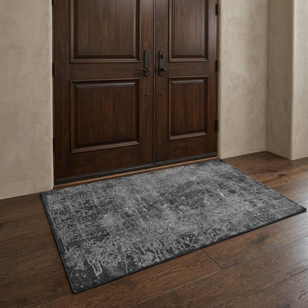 3' X 5' Gray And Charcoal Abstract Shag Washable Area Rug With UV Protection - HomeRoots - Flyclothing LLC