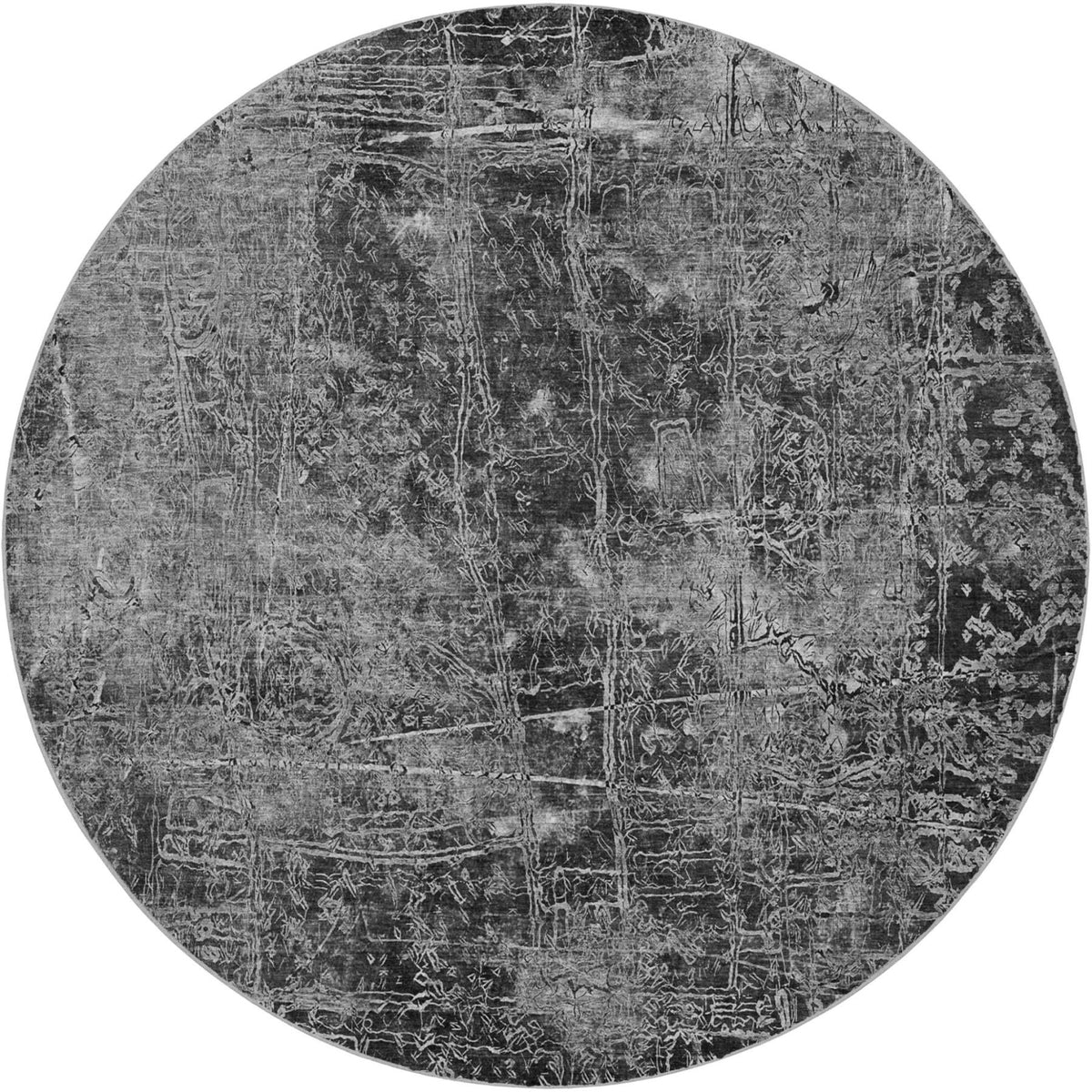 8' Gray And Charcoal Abstract Shag Washable Round Rug With UV Protection - HomeRoots - Flyclothing LLC