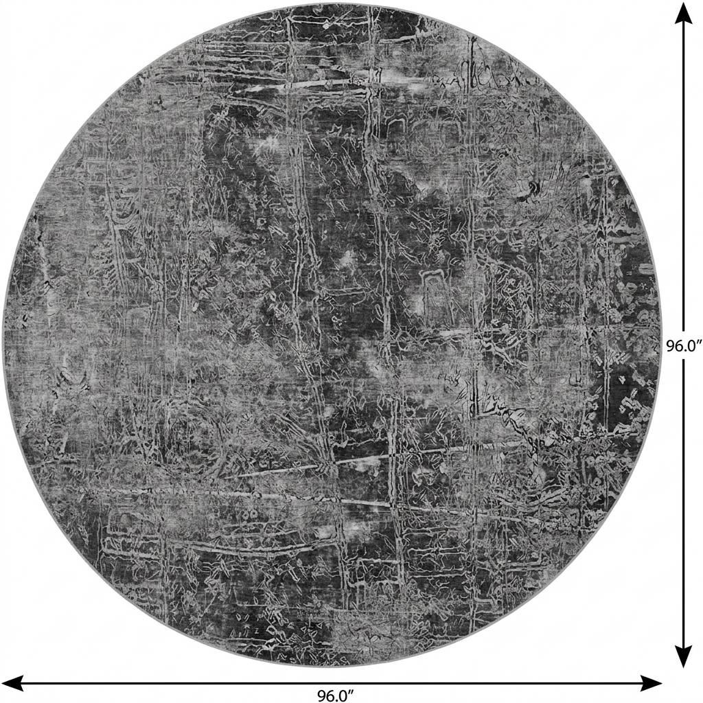 8' Gray And Charcoal Abstract Shag Washable Round Rug With UV Protection - HomeRoots - Flyclothing LLC