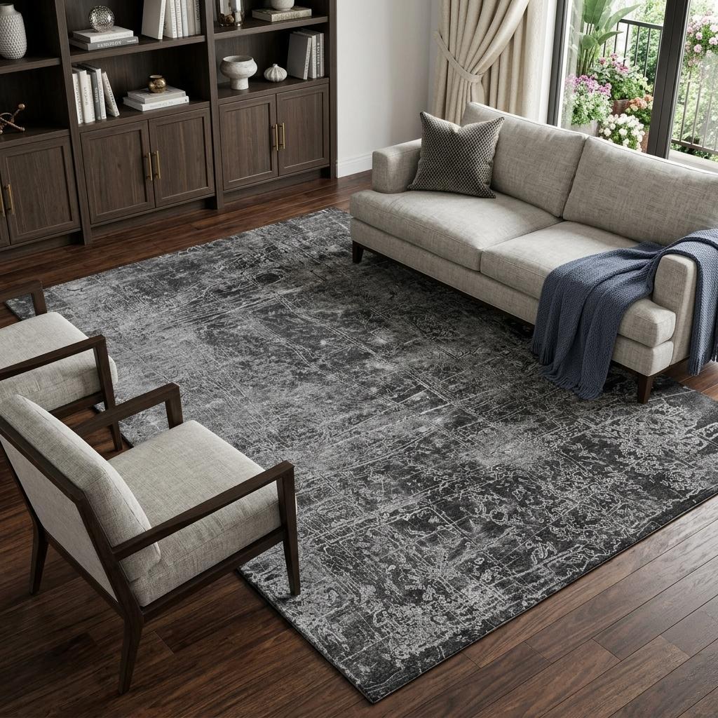 10' X 14' Gray And Charcoal Abstract Shag Washable Area Rug With UV Protection - HomeRoots - Flyclothing LLC